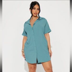 Fashion Nova Blue Shirt Dress